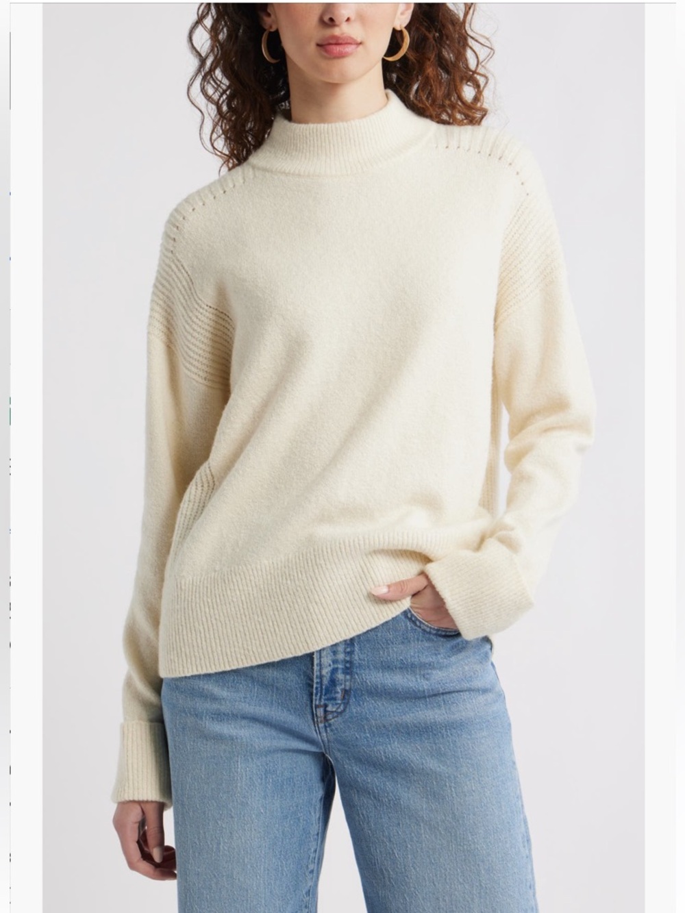 Treasure and Bond Rib Detail Mock Neck Sweater